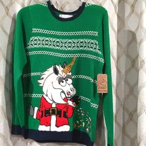 Mens Ugly Christmas Sweater--Santa Unicorn NWT